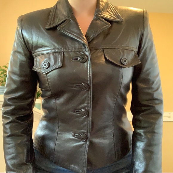 Vintage 80/90s Cropped Black Leather Blazer Jacket - Picture 7 of 7